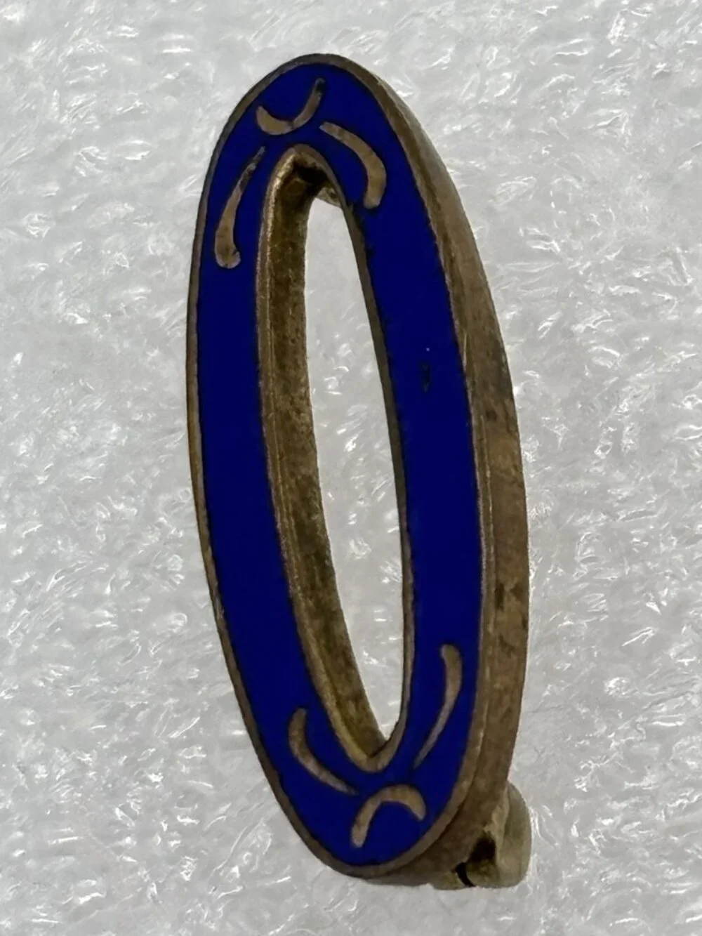 Antique Edwardian Era Sash Collar Lace Pin Open Oval Cobalt Enamel Brass C Clasp